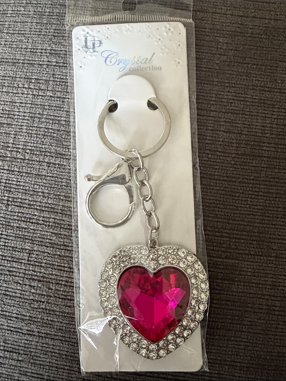 Silver Key & Card Holder with Pink Heart Gem
